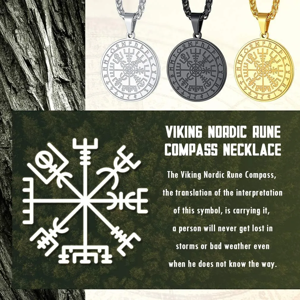 FaithHeart Viking Medal Necklace for Men Sturdy Stainless Steel Pendant Necklaces Retro Norse Mythology Jewelry with Gift Box