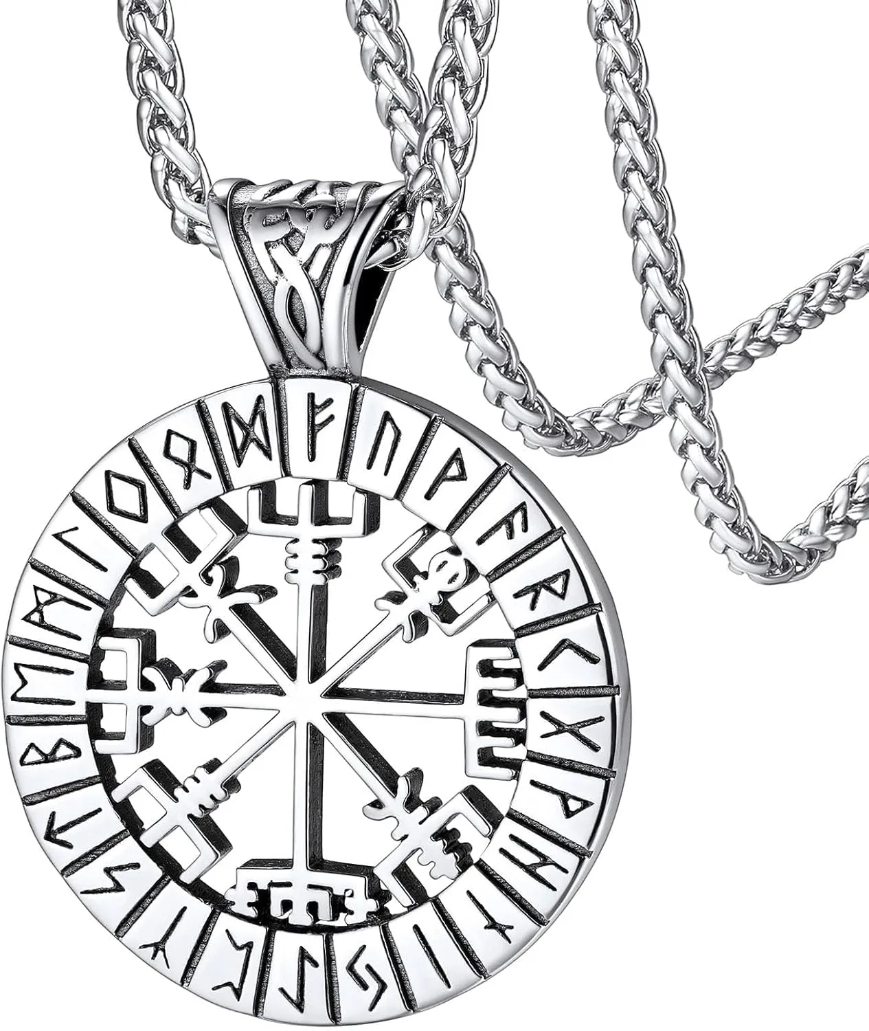 FaithHeart Viking Medal Necklace for Men Sturdy Stainless Steel Pendant Necklaces Retro Norse Mythology Jewelry with Gift Box