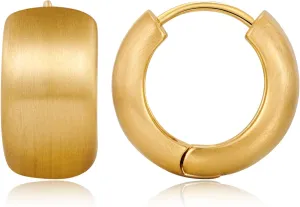 FAMARINE Chunky Gold Hoop Earrings, 10 MM Hoops Huggie Earrings, Brashed Gold Plated