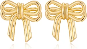 FAMARINE Gold Silver Bow Earrings Women Double Bow Stud Earrings Small Earrings Jewelry