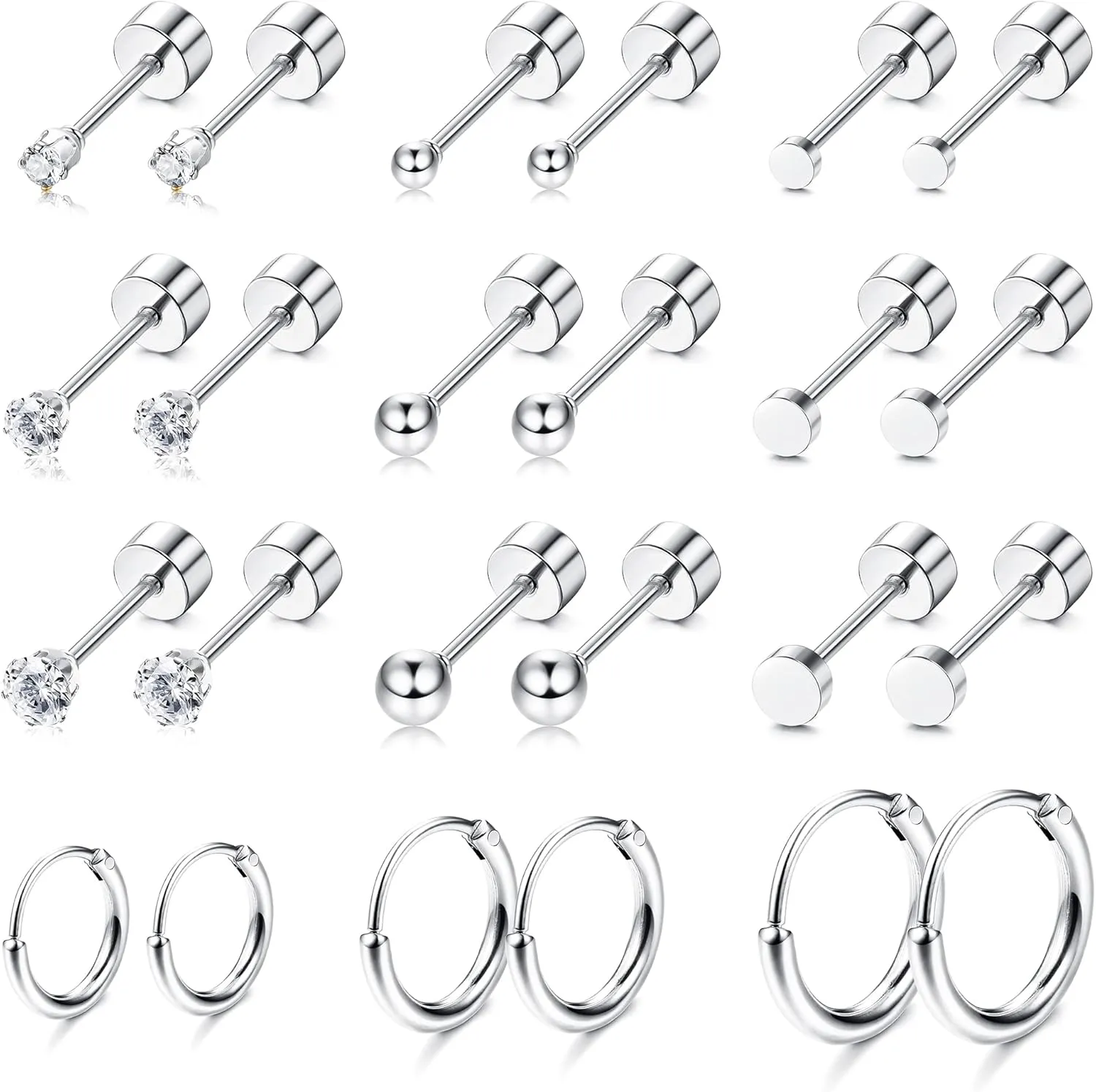 FASACCO Small Tiny Stud Flat Back Earring Hypoallergenic Gold Studs 14K Surgical Steel Earring Sets for Multiple Piercing Cartilage Hoop Earrings
