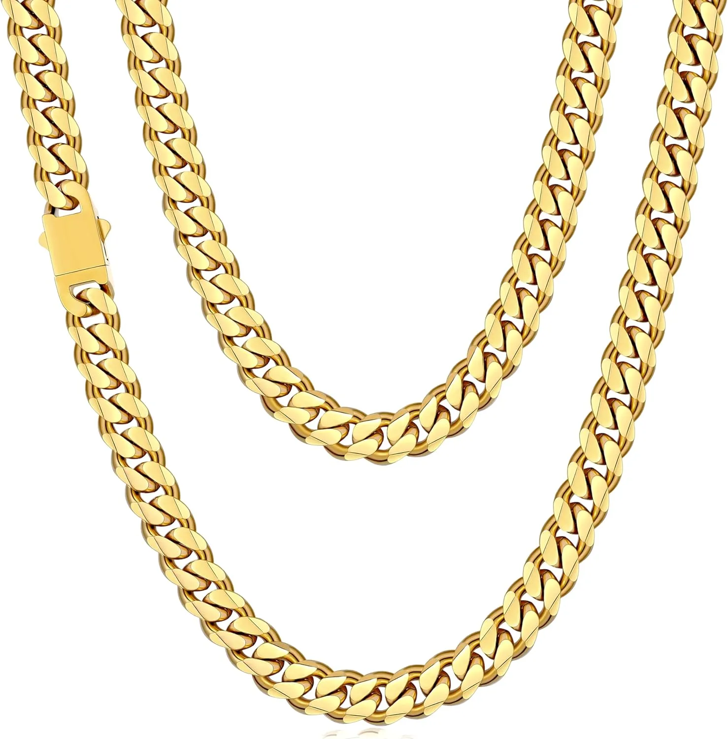 Fiusem 3.5mm Cuban Link Chains for Men, Silver Tone/Black/14K Gold Plated Stainless Steel Necklace Chain, Mens Necklace 16, 18, 20, 22, 24, 26, 28 Inch
