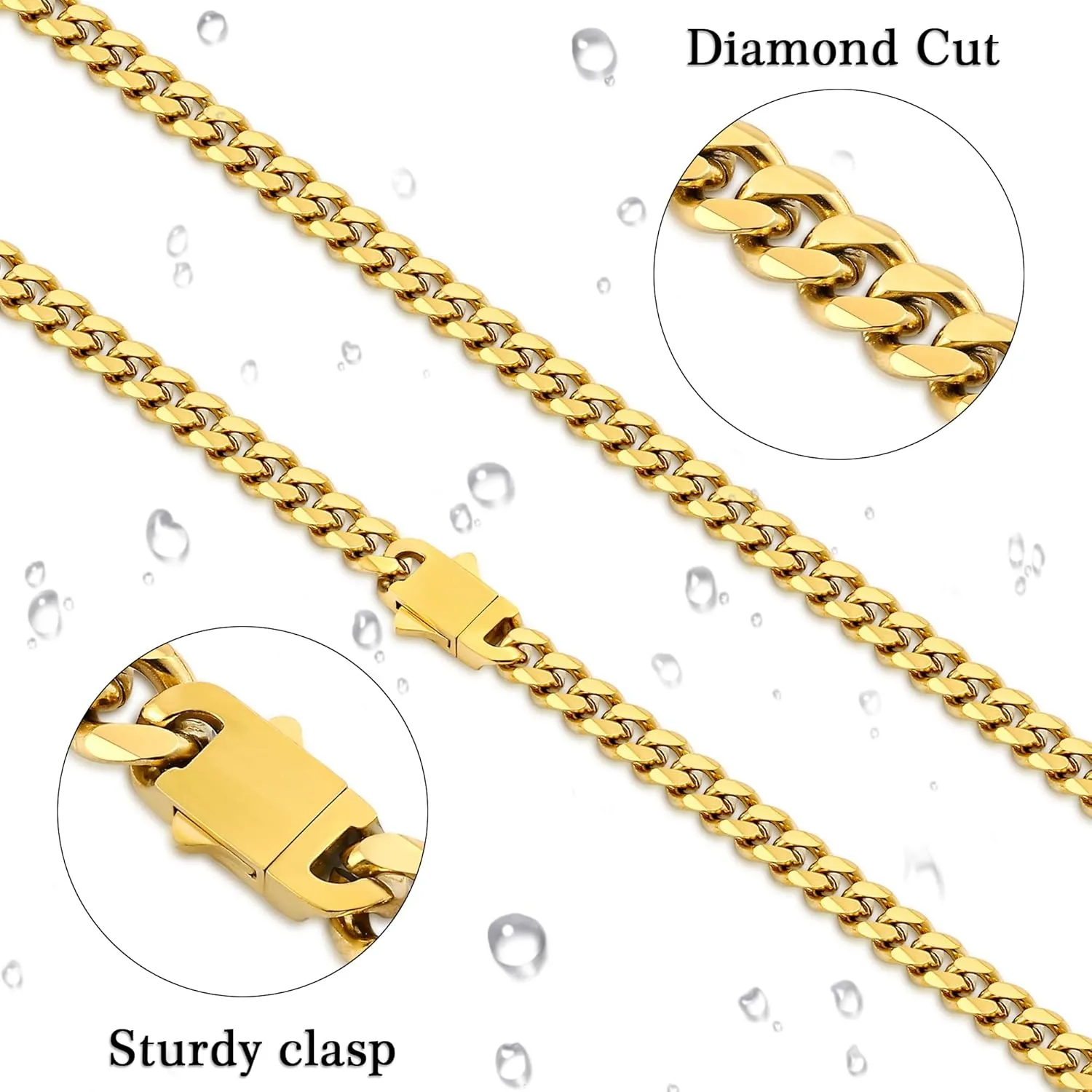 Fiusem 3.5mm Cuban Link Chains for Men, Silver Tone/Black/14K Gold Plated Stainless Steel Necklace Chain, Mens Necklace 16, 18, 20, 22, 24, 26, 28 Inch