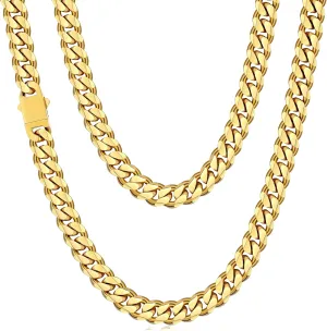 Fiusem 3.5mm Cuban Link Chains for Men, Silver Tone/Black/14K Gold Plated Stainless Steel Necklace Chain, Mens Necklace 16, 18, 20, 22, 24, 26, 28 Inch