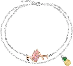 Flamingo Anklet Pineapple Anklet Flamingo Ankle Bracelets for Women 925 Sterling Silver Jewelry Beach Summer Mothers Day Gifts