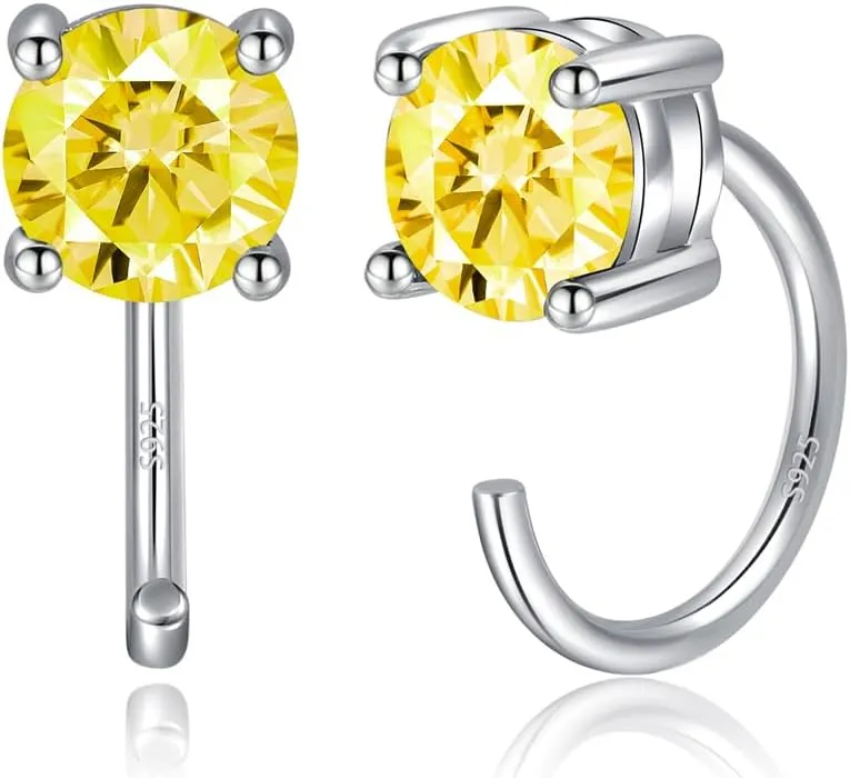 FLECHAZO 925 Sterling Silver Half Hoops Earrings Small Huggie Hoop Earrings Minimalist Tiny Open Hug Hoop Earrings CZ Birthstone Earrings Cartilage Piercing Earrings Christmas Hypoallergenic Earrings for Women