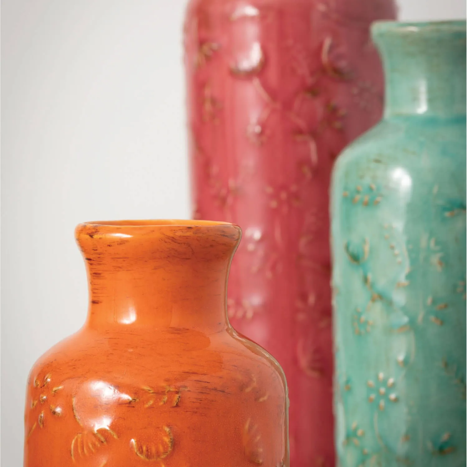 Floral Relief Bottle Vases - Set of 3