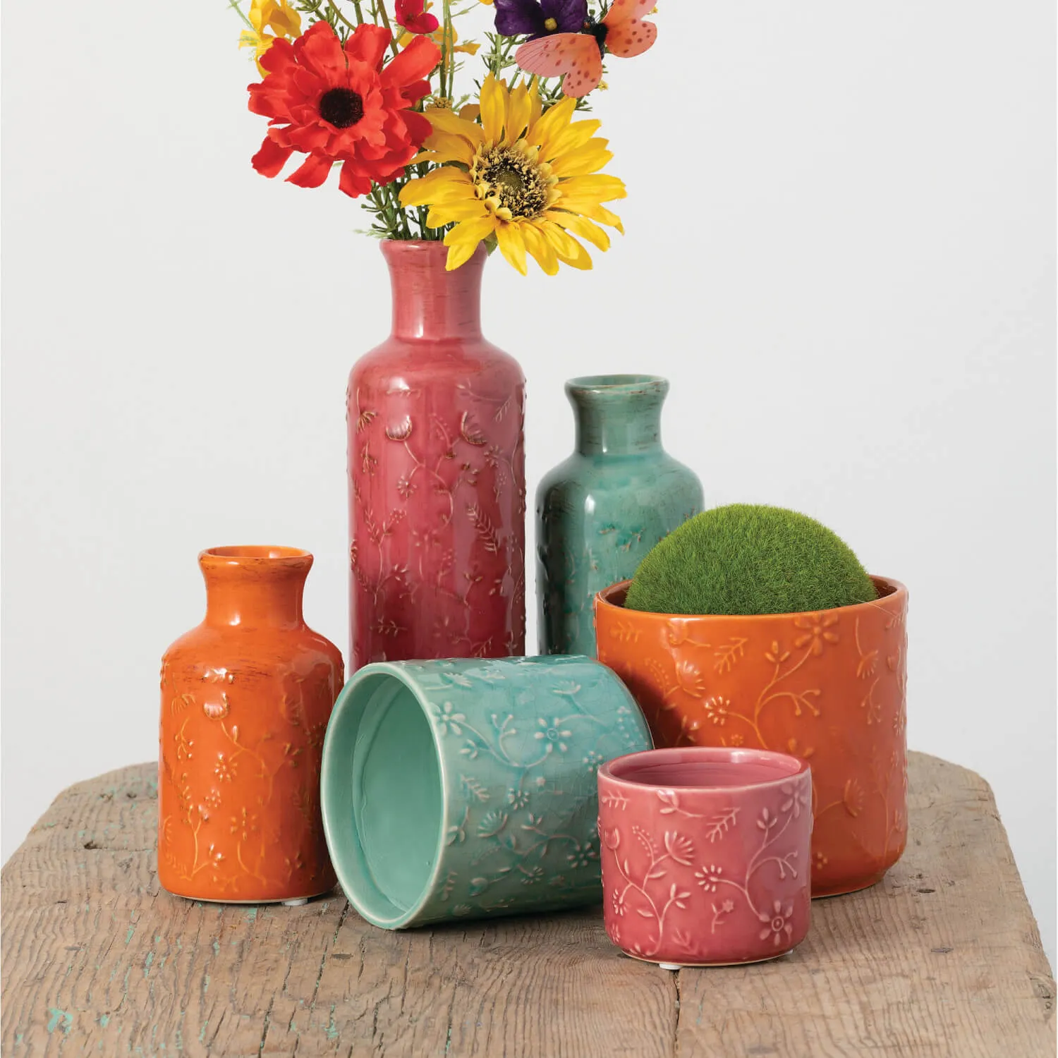 Floral Relief Bottle Vases - Set of 3