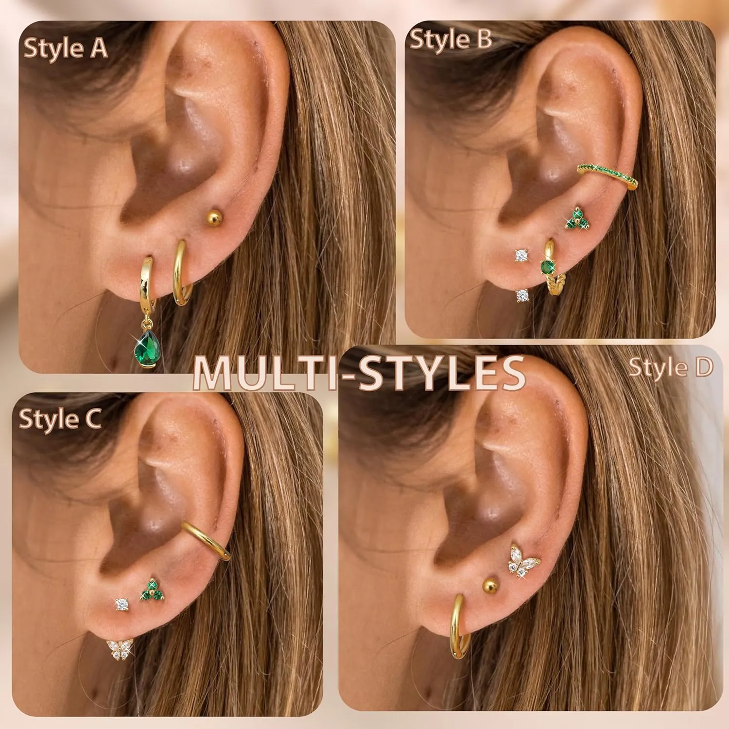 Florideco 8 Pairs Flat Back Earrings for Women Hypoallergenic Surgical Stainless Steel Flatback Studs Dainty Hoop Earring Stacks Small Gold Cartilage Earring Sets for Multiple Piercing