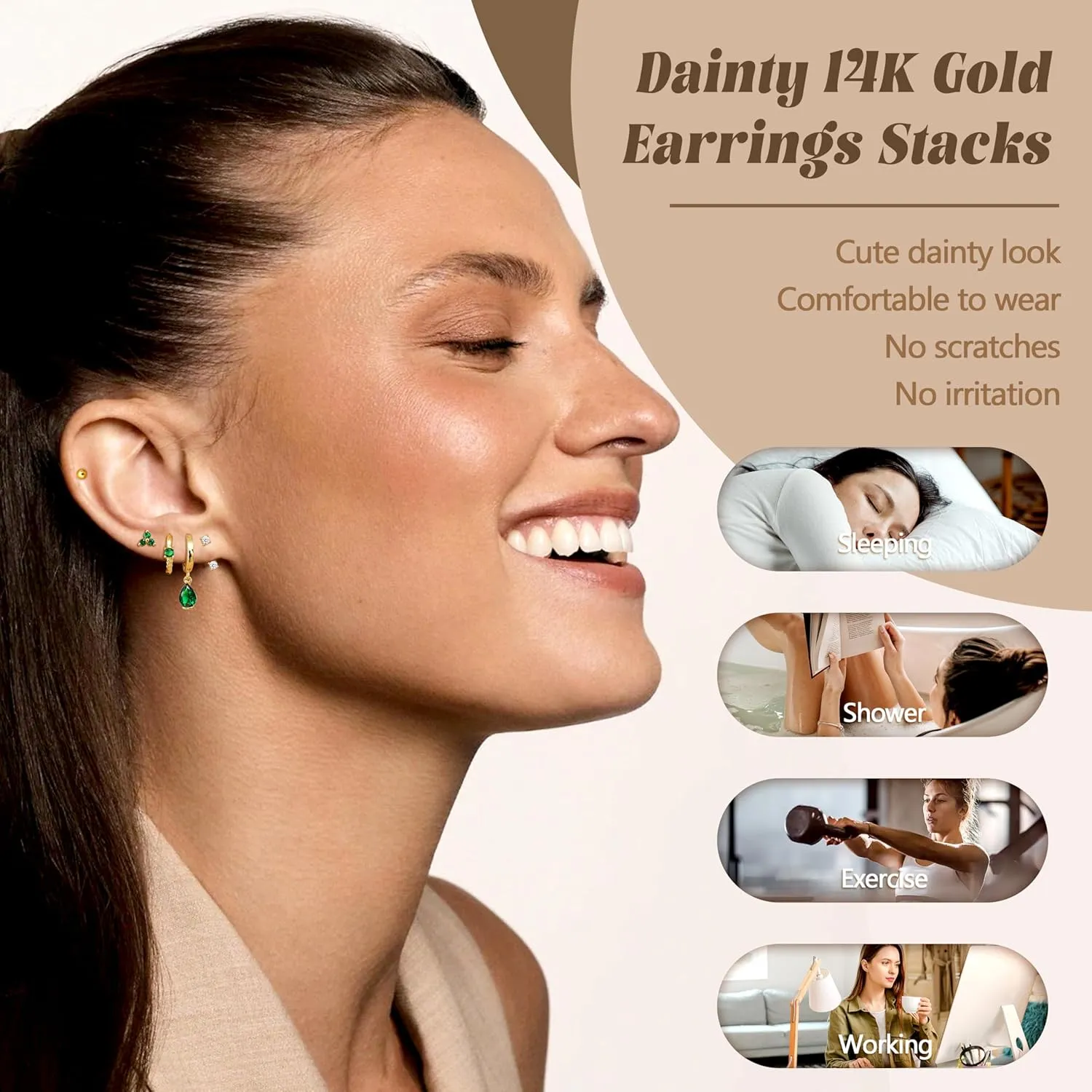 Florideco 8 Pairs Flat Back Earrings for Women Hypoallergenic Surgical Stainless Steel Flatback Studs Dainty Hoop Earring Stacks Small Gold Cartilage Earring Sets for Multiple Piercing