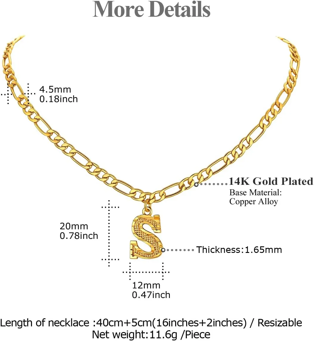 FOCALOOK Gold Initial Letter Necklaces for Women Men 14K Gold Plated Capital A-Z Initial Letter Chain 16 Inch