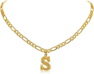 FOCALOOK Gold Initial Letter Necklaces for Women Men 14K Gold Plated Capital A-Z Initial Letter Chain 16 Inch