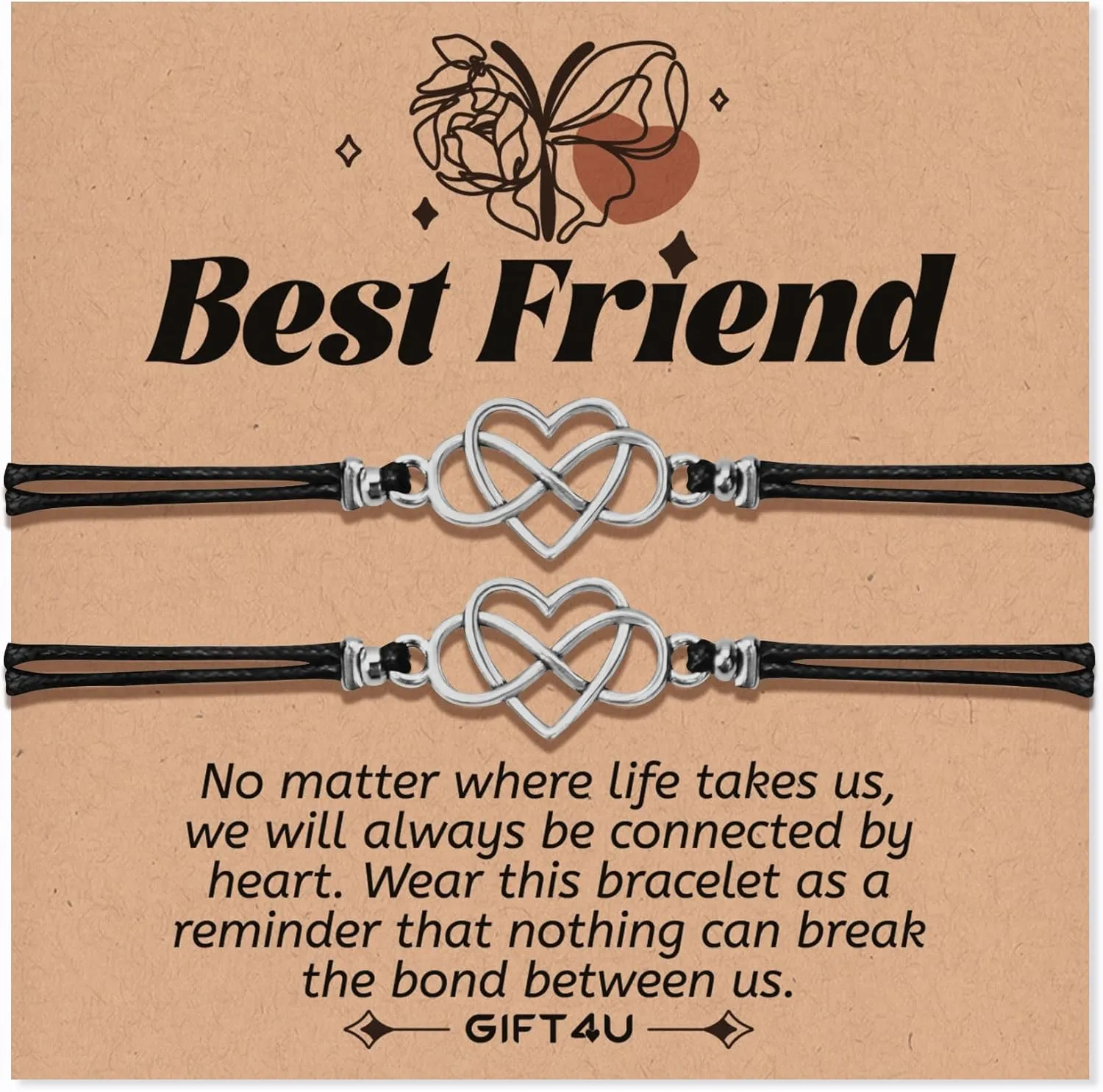 Friendship Gifts for Women - Best Friend Bracelets for 2, Friendship Bracelet, Heart Sunflower Butterfly Yin Yang Best Friend Jewelry, Birthday Valentines Gifts for Female Sister Bff