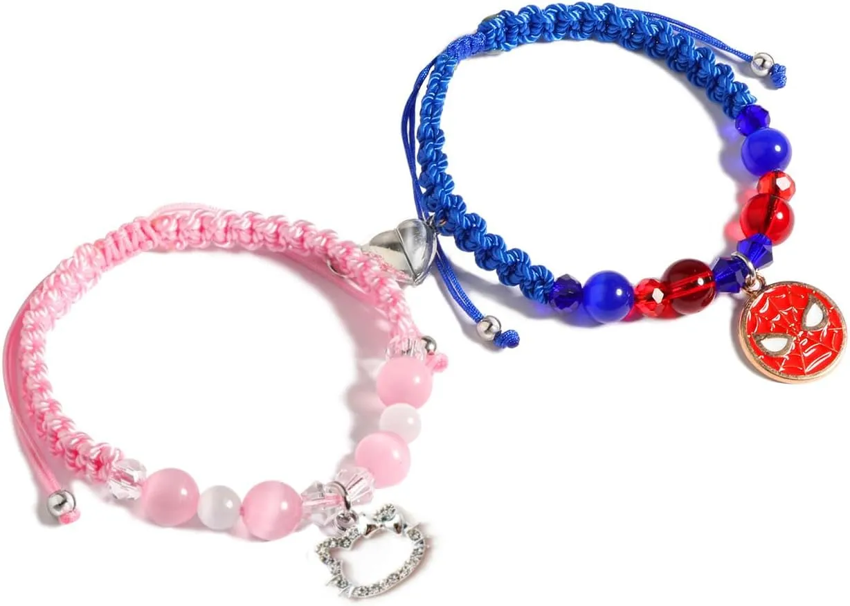 Friendship/Couples Bracelets Set, Birthday Valentine's Day Jewelry Gifts for BF GF Daughter Sister Bestie,Spider Kitty Gwen Matching Bracelet for Couples Best Friend