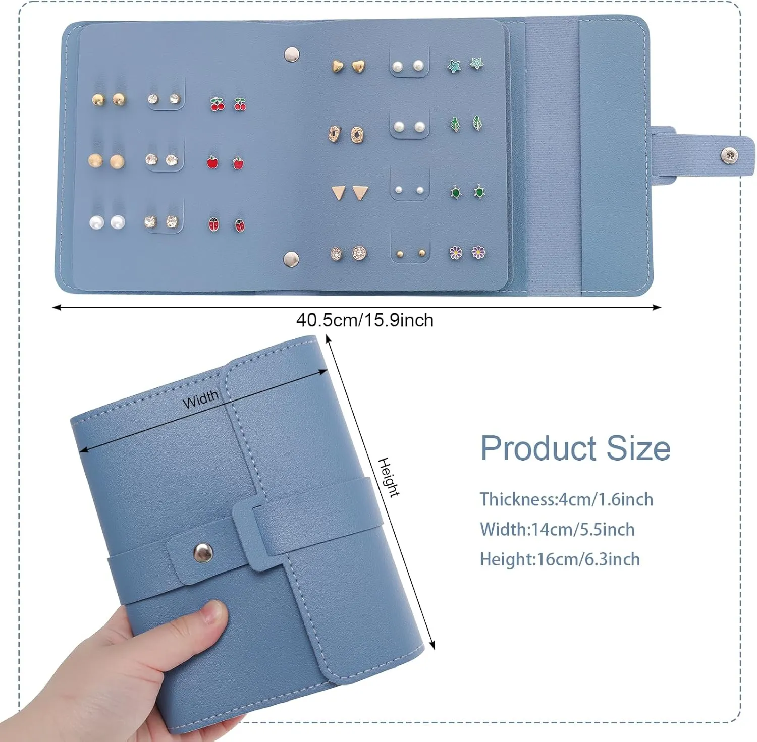 Fumwase Earring Organizer Book Design Earring Holder Travel Capable to Hold 42 Pairs Jewelry Holder for Girls Gift Earring Storage Case Organizer Roll Foldable Jewelry Box (Blue)