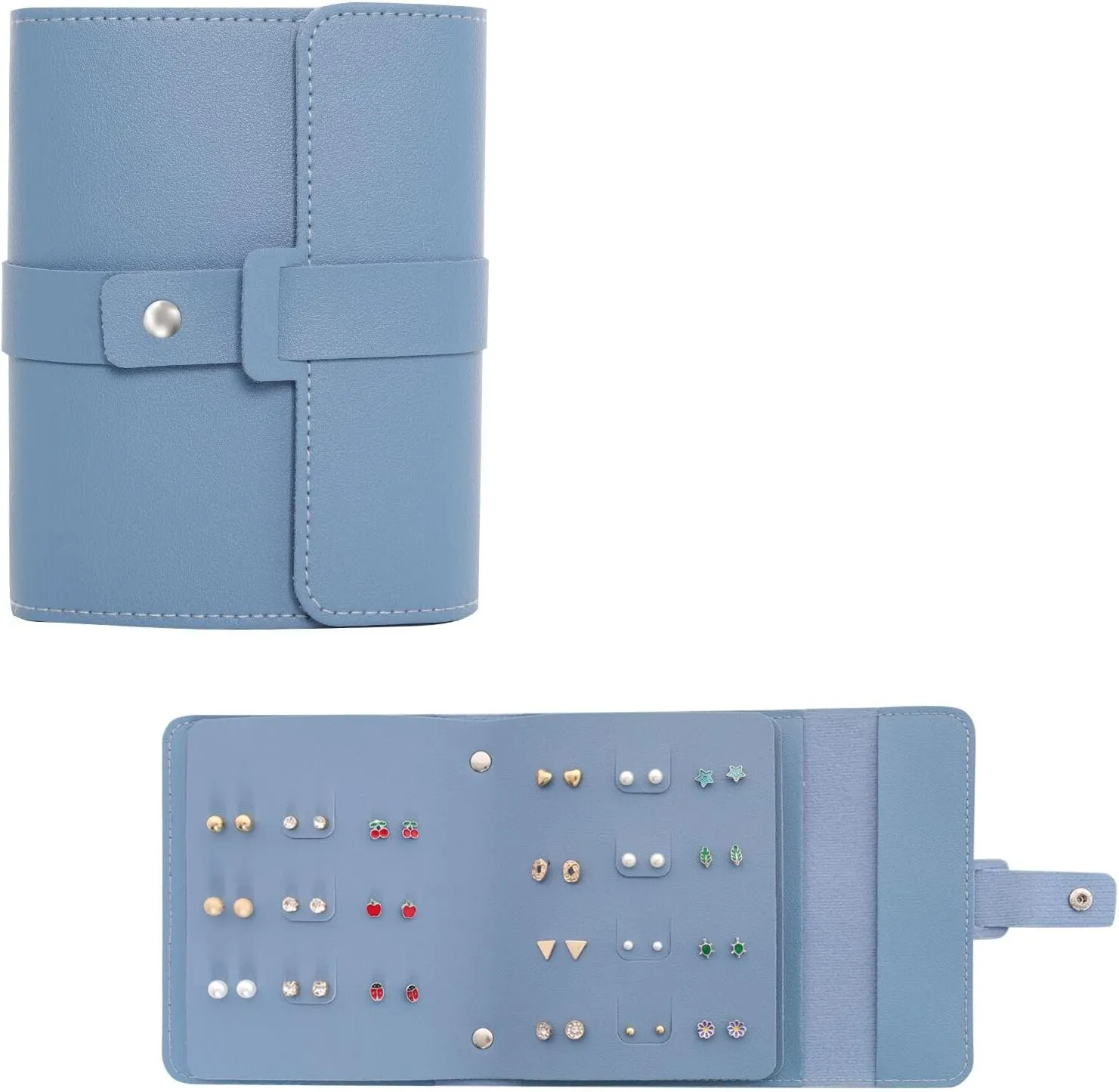 Fumwase Earring Organizer Book Design Earring Holder Travel Capable to Hold 42 Pairs Jewelry Holder for Girls Gift Earring Storage Case Organizer Roll Foldable Jewelry Box (Blue)