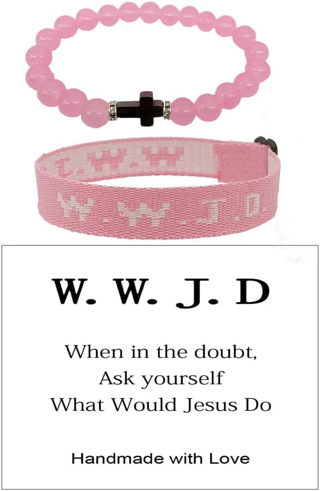 Fuqimanman2020 WWJD Braided Rope Bracelet Cross Pendant Beads Stretch Bracelet for Women Men What Would Jesus Do Religious Jewelry Gift
