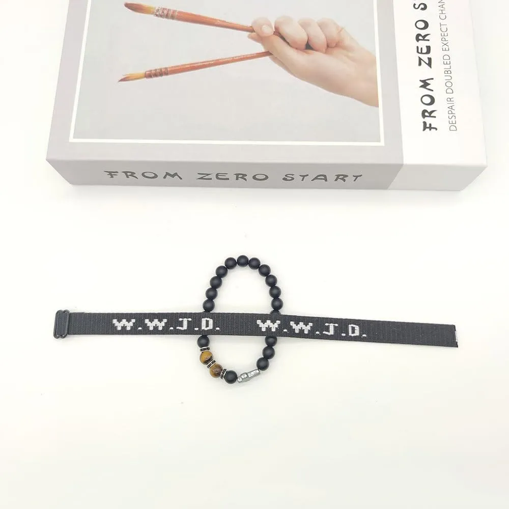 Fuqimanman2020 WWJD Braided Rope Bracelet Cross Pendant Beads Stretch Bracelet for Women Men What Would Jesus Do Religious Jewelry Gift