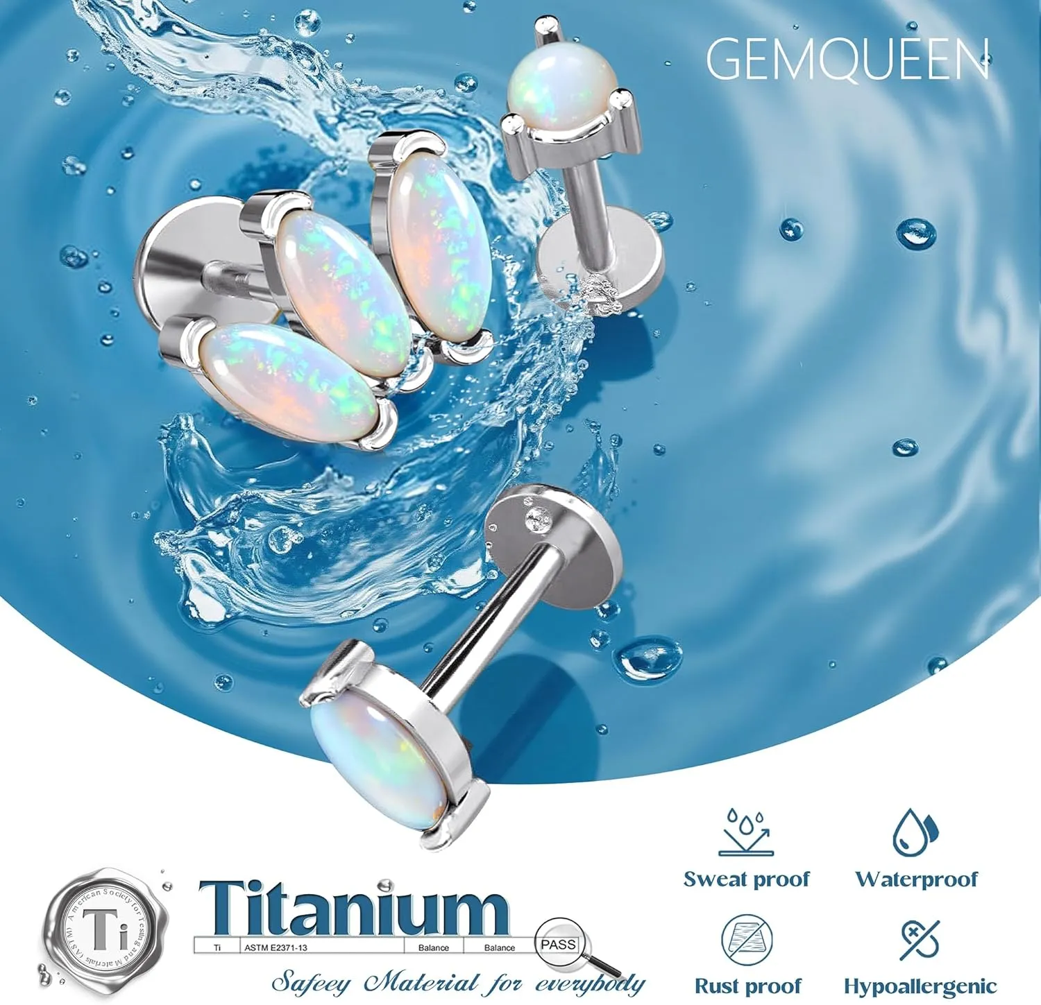 G23 Implant Grade Titanium Flat Back Earrings Studs: 14K Gold Hypoallergenic 3 Pcs 18G Internally Threaded Tragus Cartilage Helix Piercing Jewelry Opal Earring for Sensitive Ears Women Men