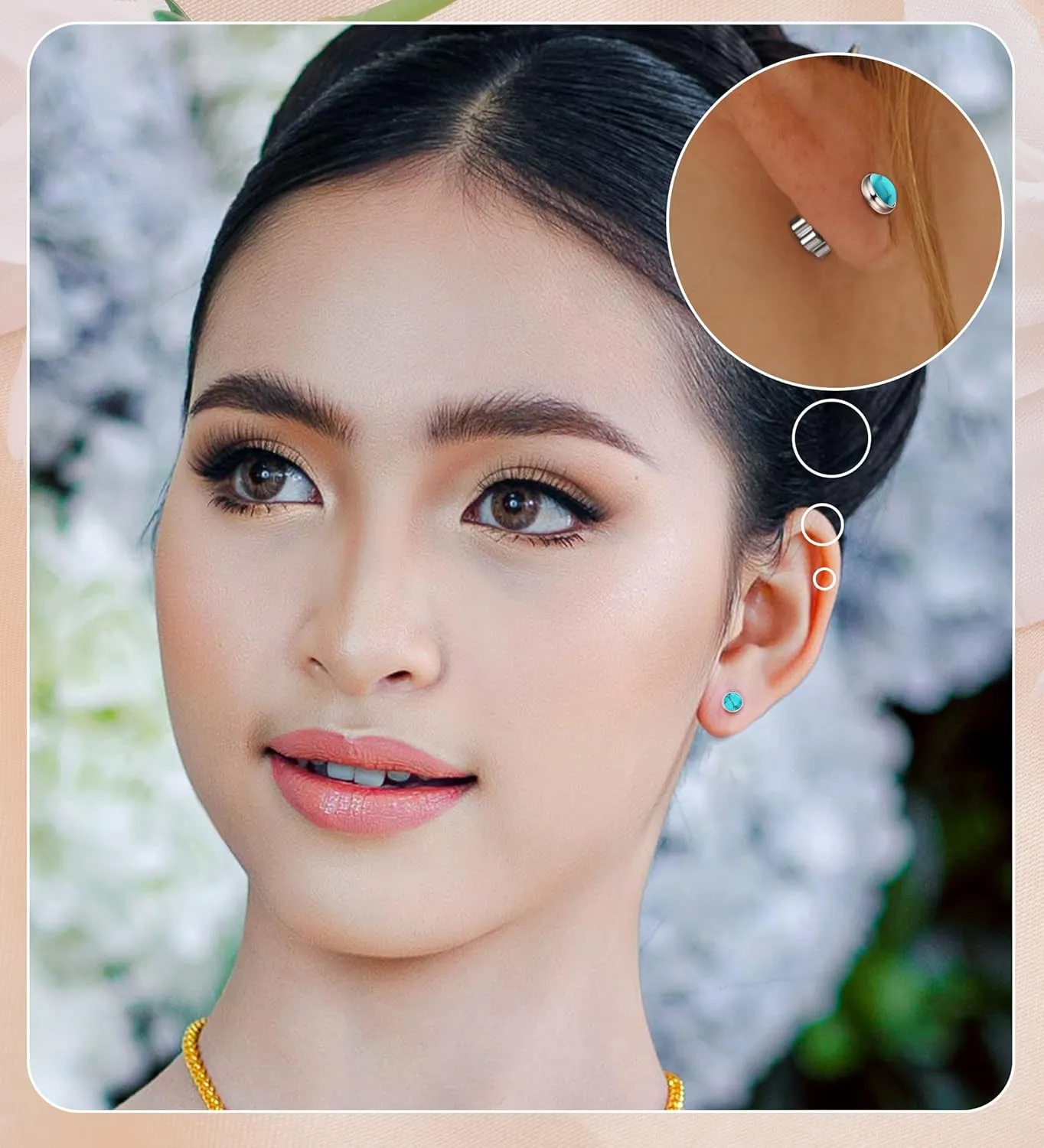 G23 Titanium Handmade Turquoise Stud Earrings for Sensitive Skin Hypoallergenic Women Flat Back Nap Earrings Studs 20G Screw Back Cartilage Stud Earrings Silver Light Blue