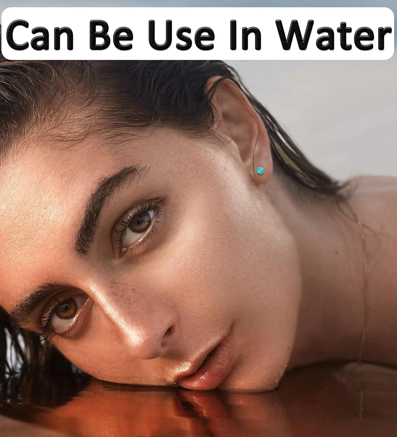 G23 Titanium Handmade Turquoise Stud Earrings for Sensitive Skin Hypoallergenic Women Flat Back Nap Earrings Studs 20G Screw Back Cartilage Stud Earrings Silver Light Blue