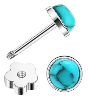 G23 Titanium Handmade Turquoise Stud Earrings for Sensitive Skin Hypoallergenic Women Flat Back Nap Earrings Studs 20G Screw Back Cartilage Stud Earrings Silver Light Blue