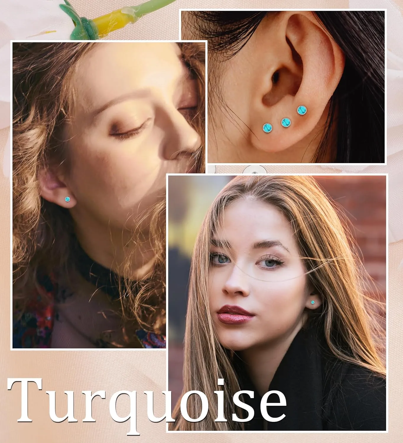 G23 Titanium Handmade Turquoise Stud Earrings for Sensitive Skin Hypoallergenic Women Flat Back Nap Earrings Studs 20G Screw Back Cartilage Stud Earrings Silver Light Blue
