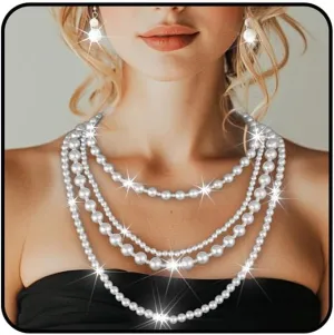 Gangel Pearl Necklace Earring Set Layered Faux Pearl Necklaces Vintage Bridal Jewelry Multi Strand Pearls Necklace for Women