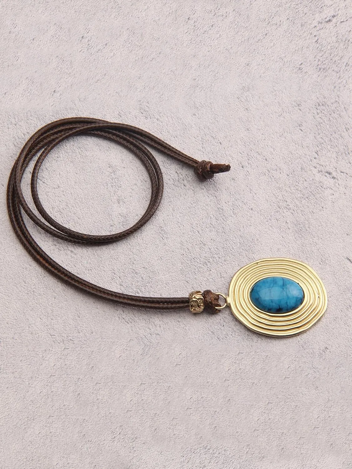 GelConnie Boho Necklaces for Women Vintage Silver Circles Long Pendant Necklace Cowgirl Sweater Necklace Adjustable Leather Choker Necklace for Women
