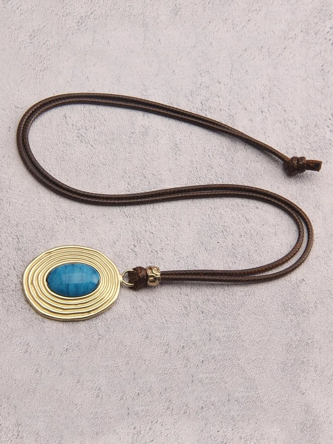 GelConnie Boho Necklaces for Women Vintage Silver Circles Long Pendant Necklace Cowgirl Sweater Necklace Adjustable Leather Choker Necklace for Women