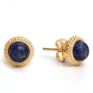 Gempires Lapis Lazuli Stud Earrings, Hypoallergenic Round Stud Earrings, Trendy Western Antiqued Style, September Birthstone Jewelry, Party Wear, 14k Gold Plated, Gift for Mom Wife s Daughter
