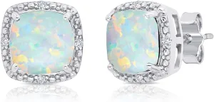 Gemstone and Diamond Accent Halo Cushion Cut Stud Earrings for Women in 925 Sterling Silver 7mm Birthstone with Push Backs by MAX   STONE