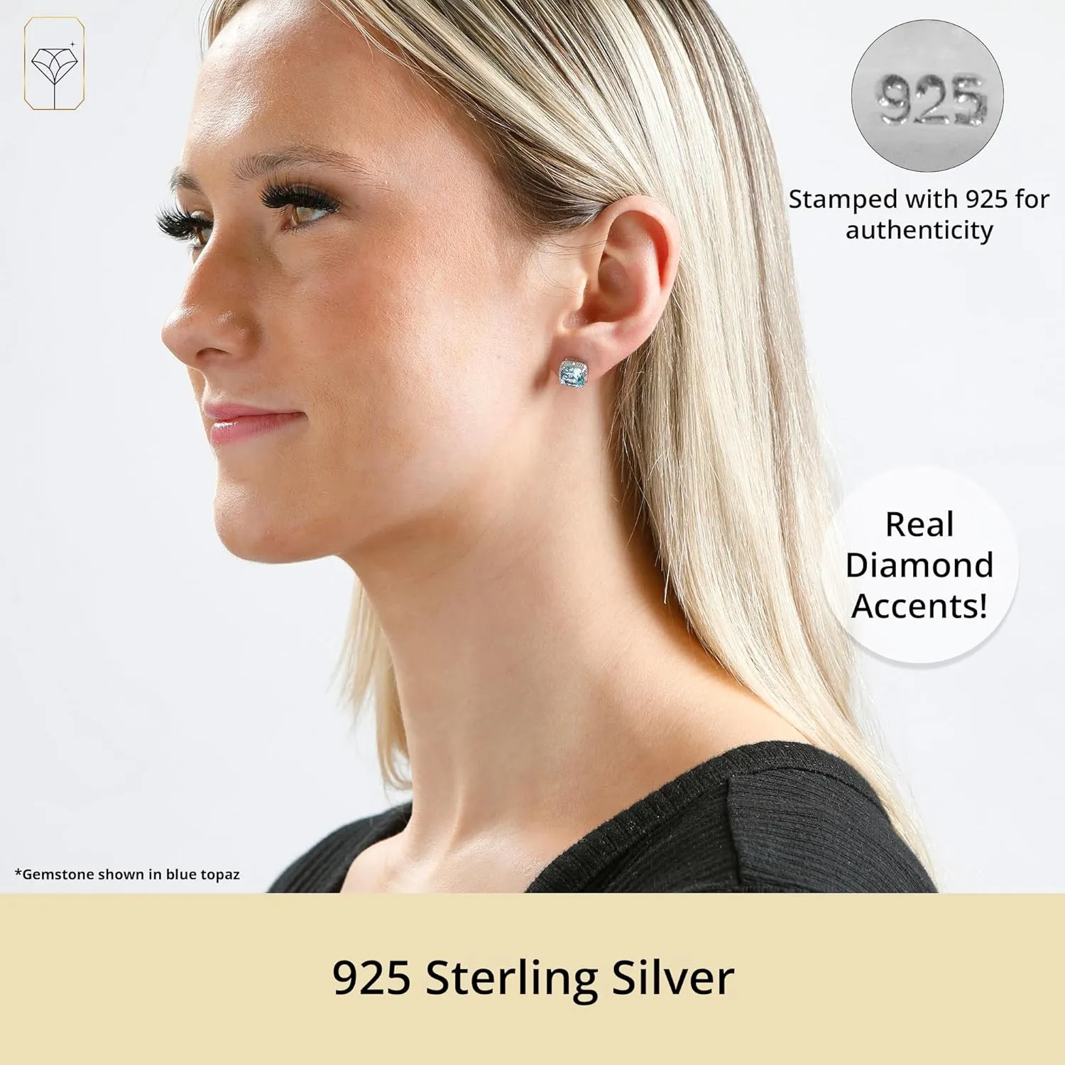 Gemstone and Diamond Accent Halo Cushion Cut Stud Earrings for Women in 925 Sterling Silver 7mm Birthstone with Push Backs by MAX   STONE