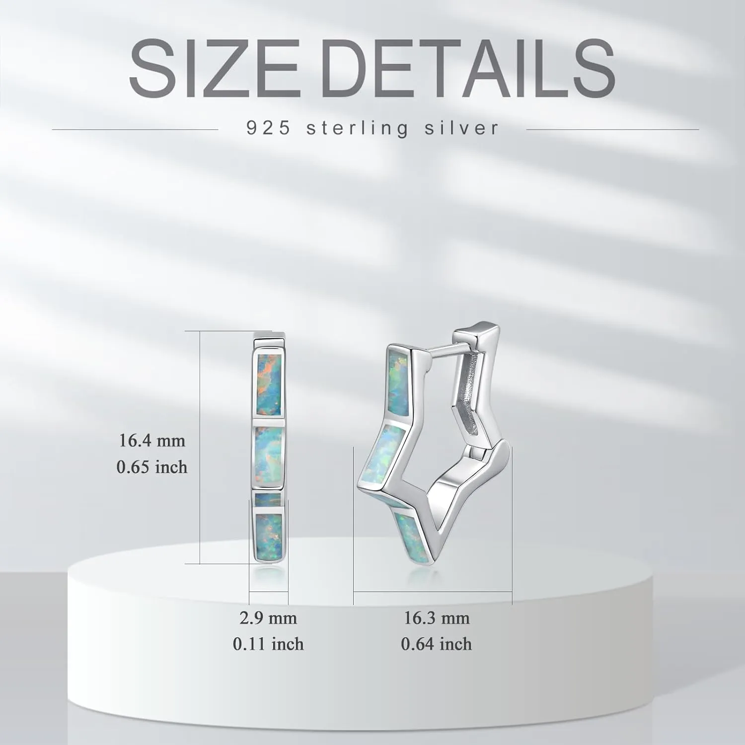 Geometric Hoop Earrings Paperclip Star Hoop Earrings Sterling Silver Hexagon/White Opal/Abalone Shell/Turquoise Jewelry Gifts for Women Men