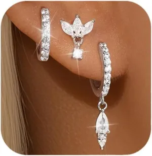 GEORGE  SMITH Gold Earring Sets for Multiple Piercing 14K Gold Plated Dainty Earrings for Women Hypoallergenic Huggie Hoop Drop Dangle Stud Earrings Cartilage Earring Set
