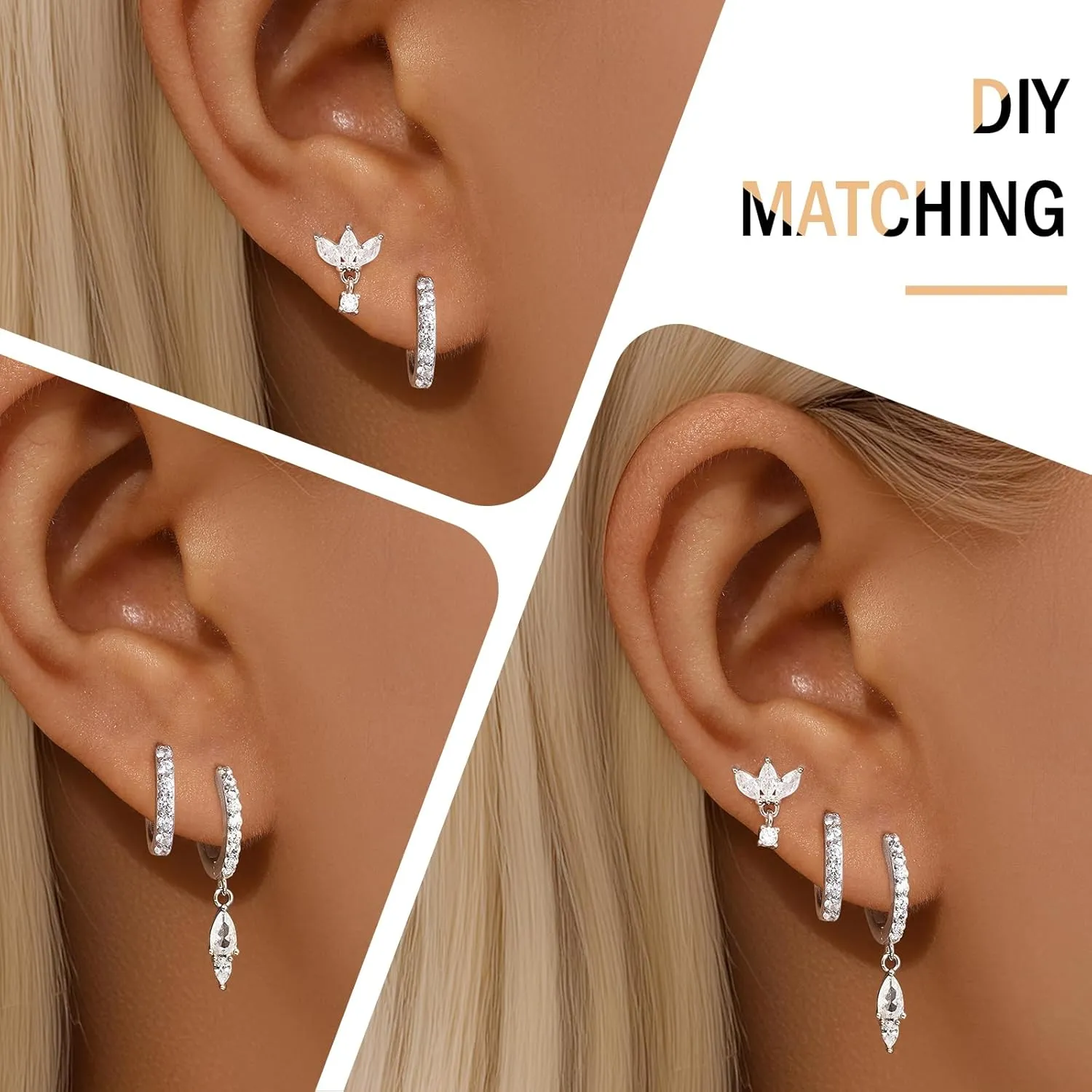 GEORGE  SMITH Gold Earring Sets for Multiple Piercing 14K Gold Plated Dainty Earrings for Women Hypoallergenic Huggie Hoop Drop Dangle Stud Earrings Cartilage Earring Set