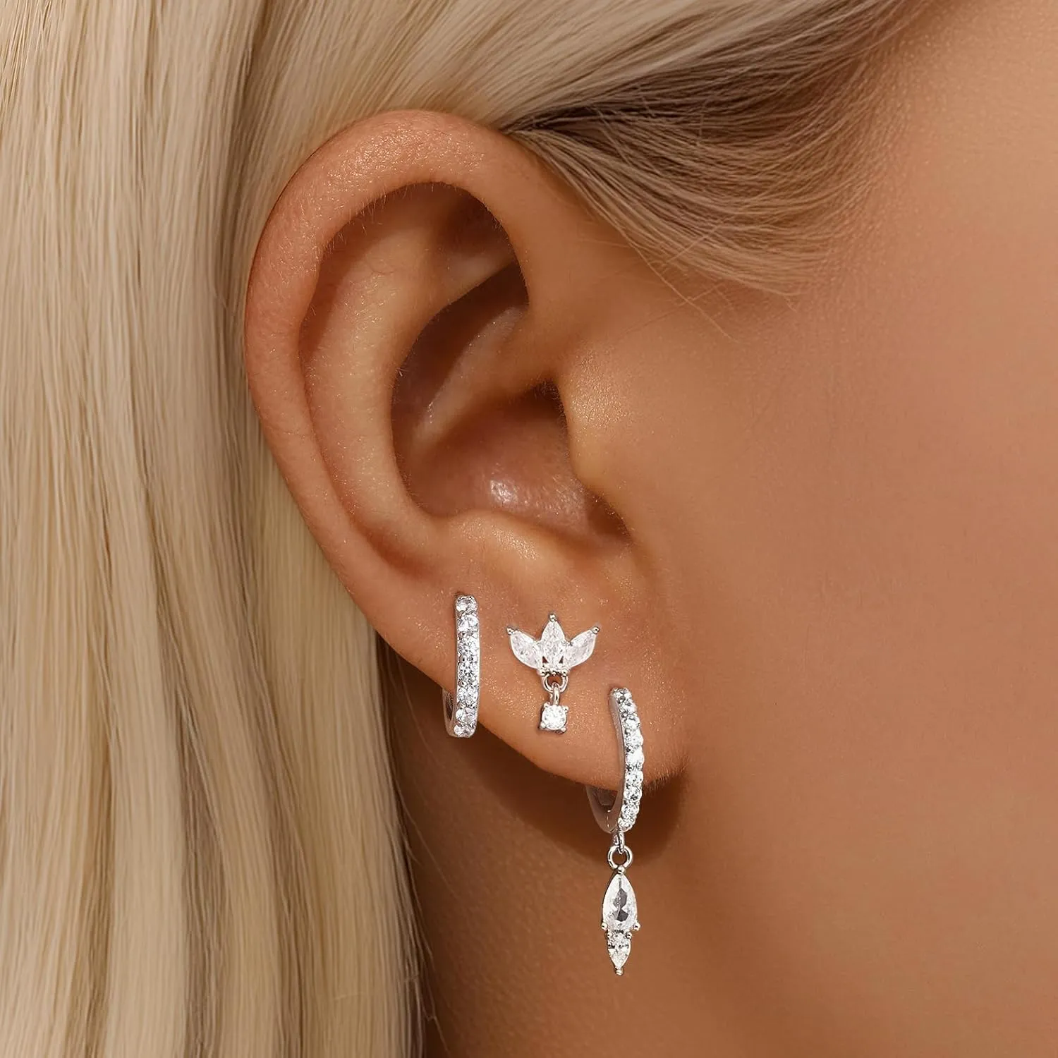 GEORGE  SMITH Gold Earring Sets for Multiple Piercing 14K Gold Plated Dainty Earrings for Women Hypoallergenic Huggie Hoop Drop Dangle Stud Earrings Cartilage Earring Set