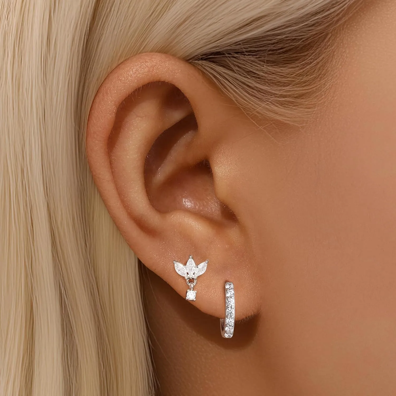 GEORGE  SMITH Gold Earring Sets for Multiple Piercing 14K Gold Plated Dainty Earrings for Women Hypoallergenic Huggie Hoop Drop Dangle Stud Earrings Cartilage Earring Set