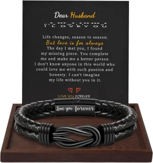 Gifts for Men Leather Bracelet Brown Braided Forever I Love You Gifts for Him Infinity Cuff Bracelets Birthday Gifts for Boyfriend Son Grandson Husband Dad Mens Fathers Day Gift