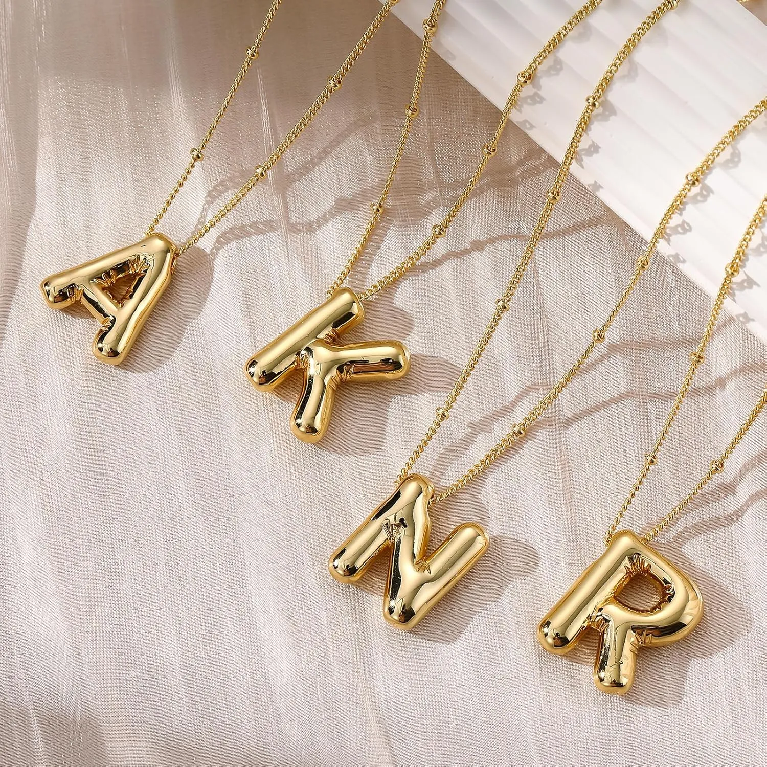 Gifts for Women,Bubble Letter Necklace Gold,14K Real Gold Plated,Initial Necklaces for Women Trendy,Birthday Gifts for Women Personalized