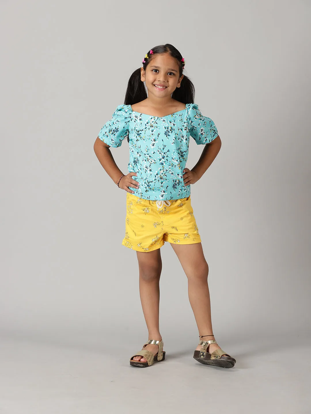 Girls Ruched Sleeve Short Top