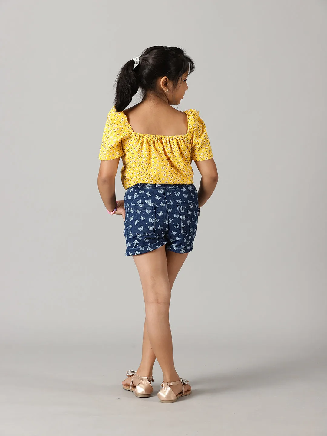 Girls Ruched Sleeve Short Top