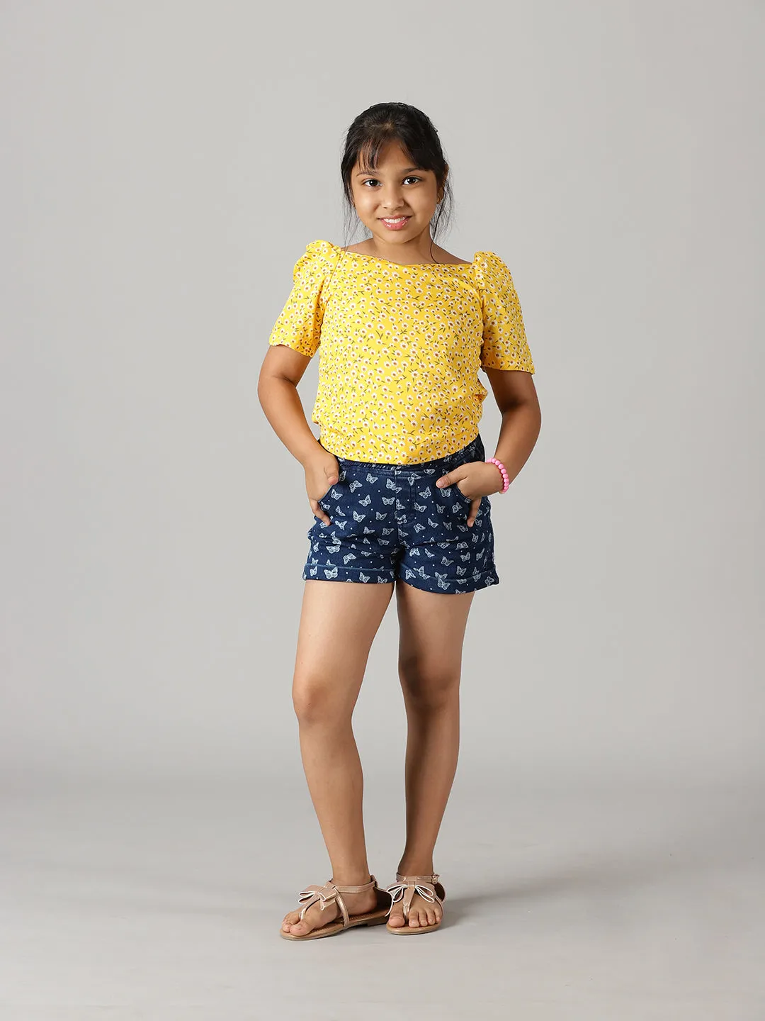 Girls Ruched Sleeve Short Top