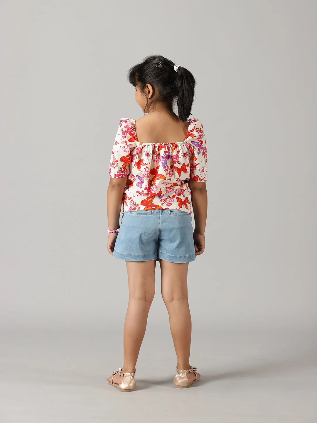Girls Ruched Sleeve Short Top