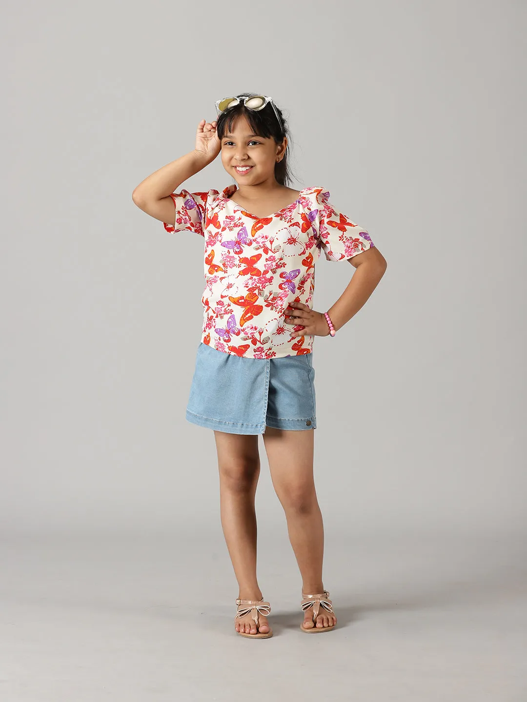 Girls Ruched Sleeve Short Top