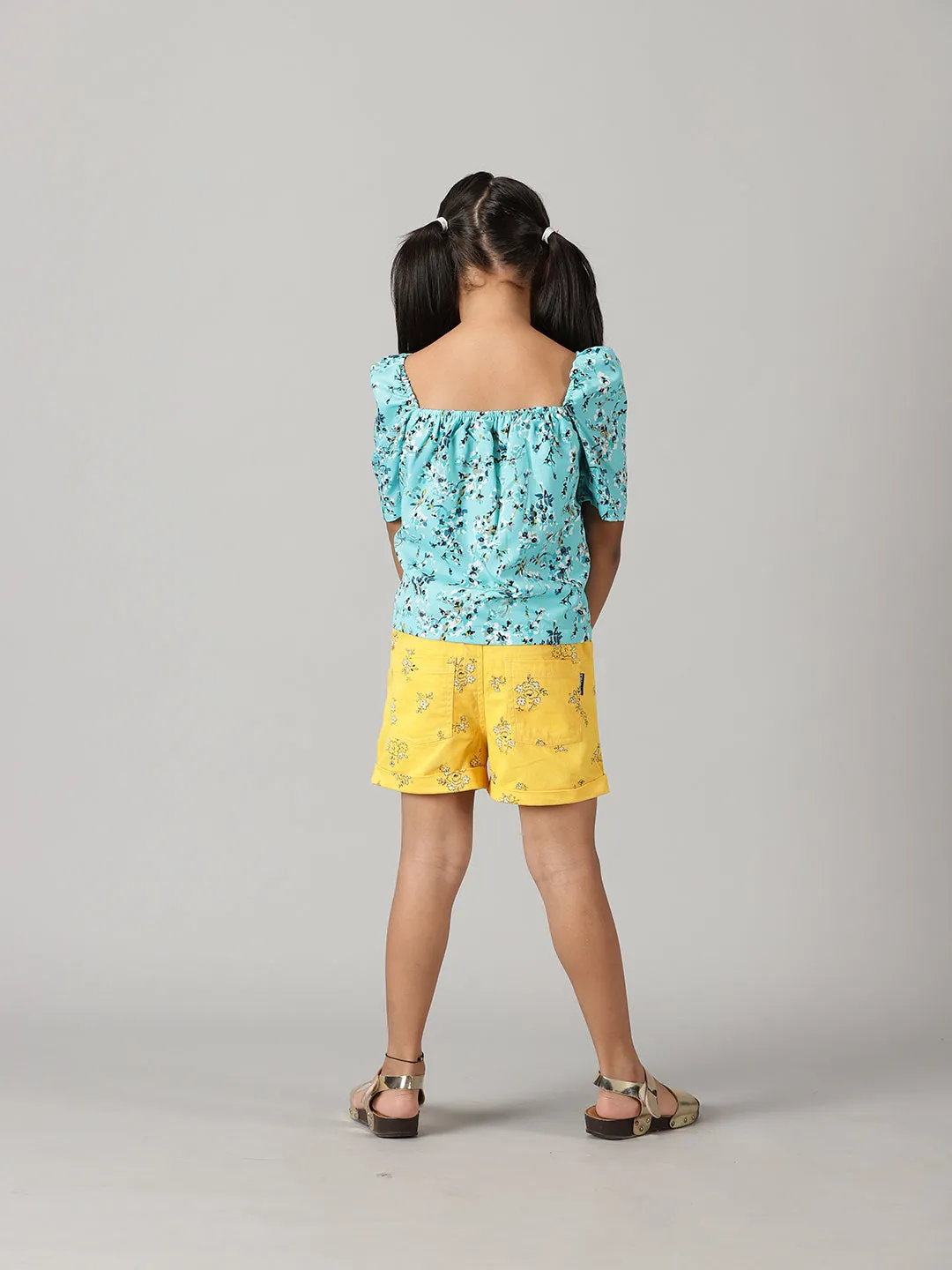 Girls Ruched Sleeve Short Top