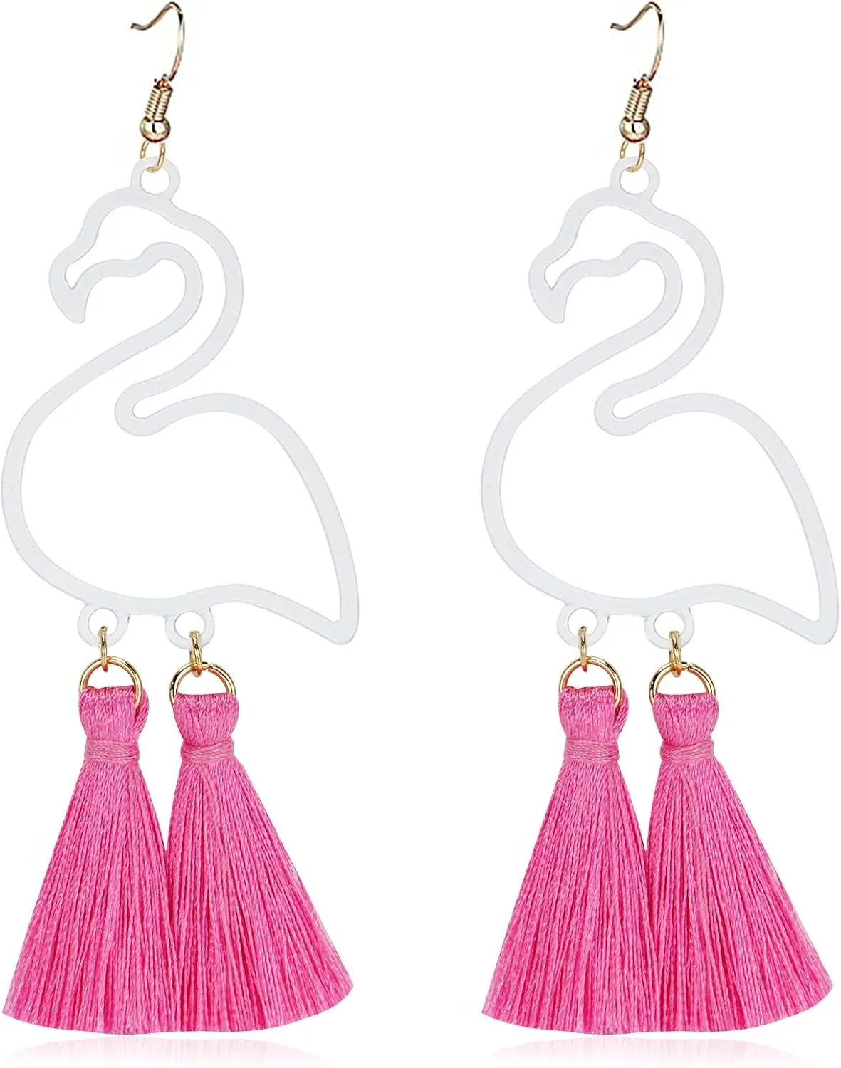 Gleamart Flamingo Earrings Bohemian Short Fringe Drap Hook Stud Clip Summer Eardrop White Green