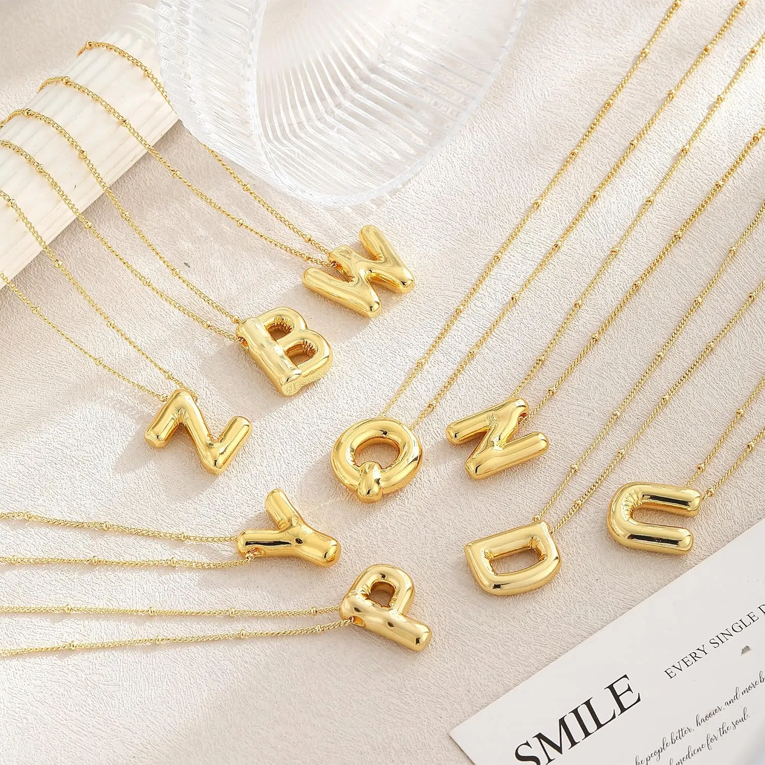 Gold Balloon Letter Necklace for Women, Dainty 14K Gold Plated 3d Initial Necklaces, Trendy Hypoallergenic Name Pendant Cute Balloon Alphabet Necklace Jewelry Gifts for Mom Lover