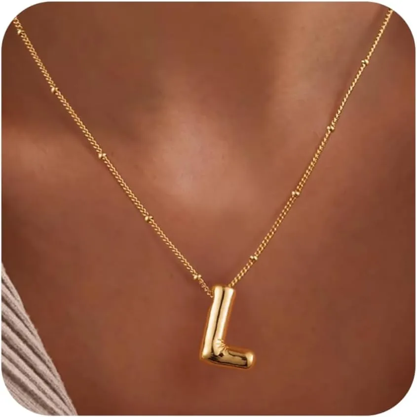 Gold Balloon Letter Necklace for Women, Dainty 14K Gold Plated 3d Initial Necklaces, Trendy Hypoallergenic Name Pendant Cute Balloon Alphabet Necklace Jewelry Gifts for Mom Lover