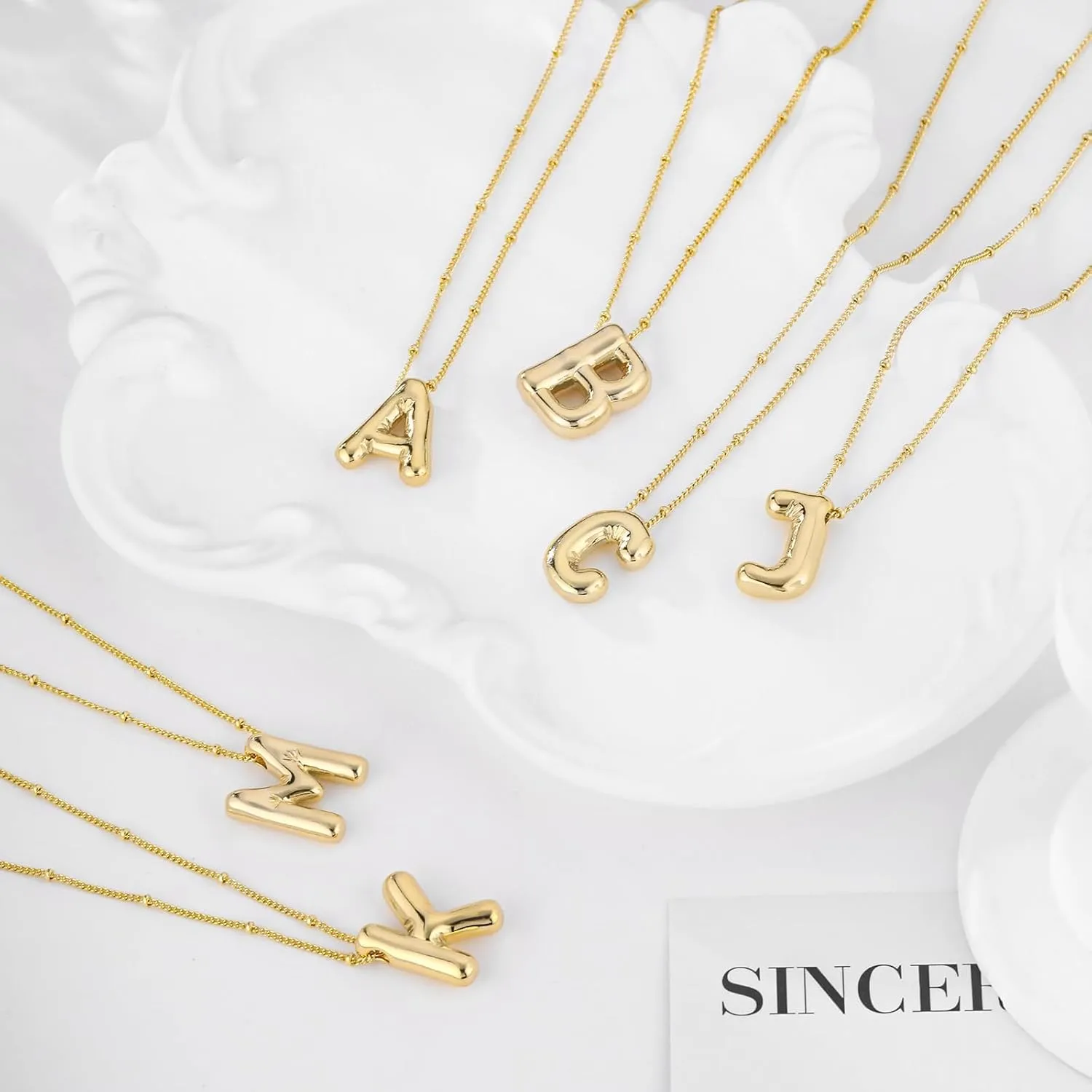 Gold Balloon Letter Necklace for Women, Dainty 14K Gold Plated 3d Initial Necklaces, Trendy Hypoallergenic Name Pendant Cute Balloon Alphabet Necklace Jewelry Gifts for Mom Lover
